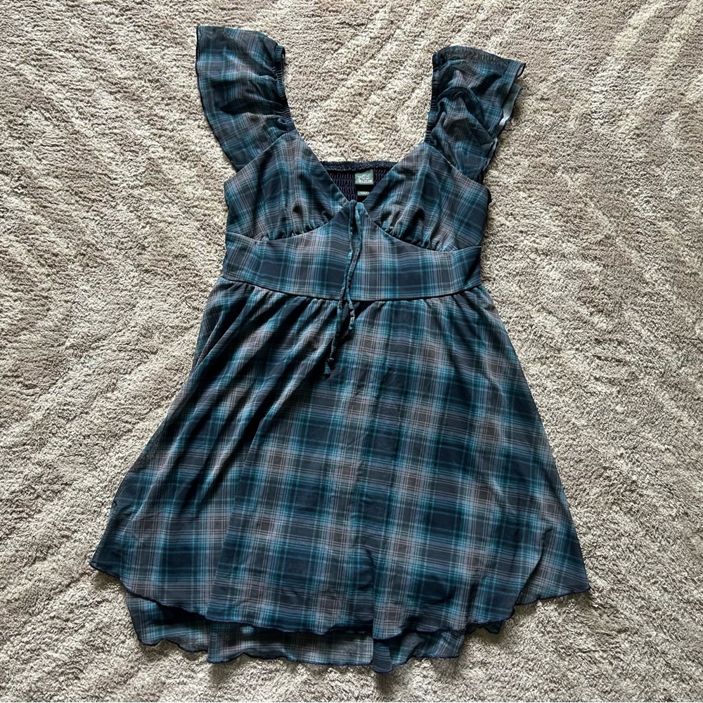 Wild Fable Blue Plaid Ruffle Dress